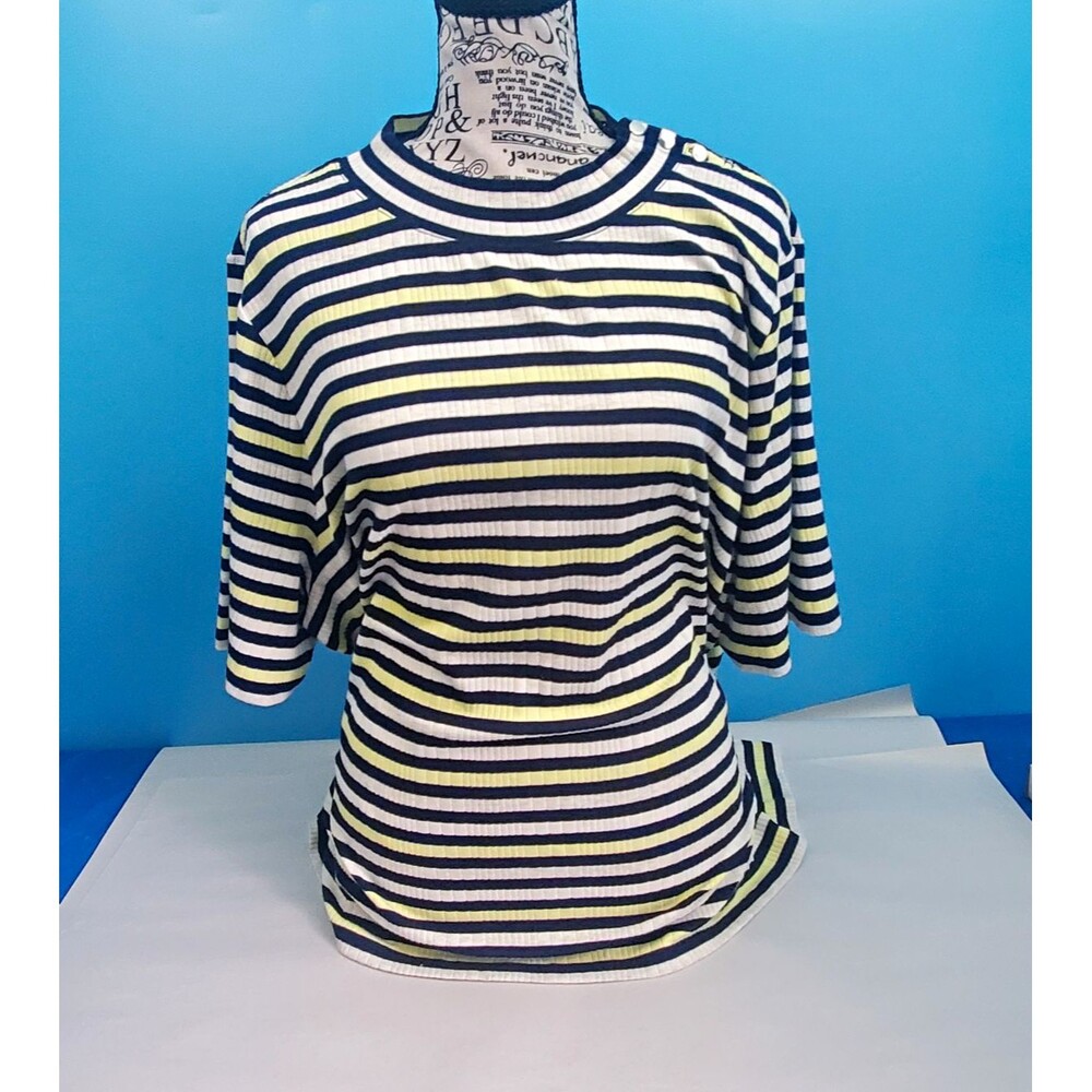 Talbots Pure Threads Top 3X Plus Size Striped Ribbed Knit Crewneck Short Sleeve